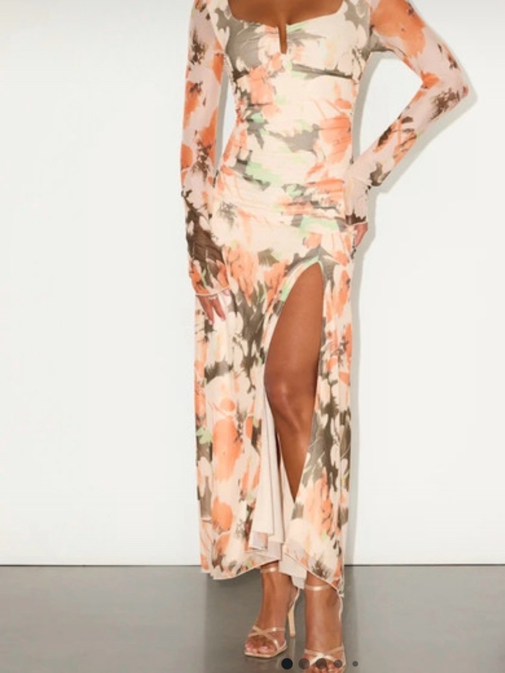 Lulu's Cream Floral Maxi Dress with Slit